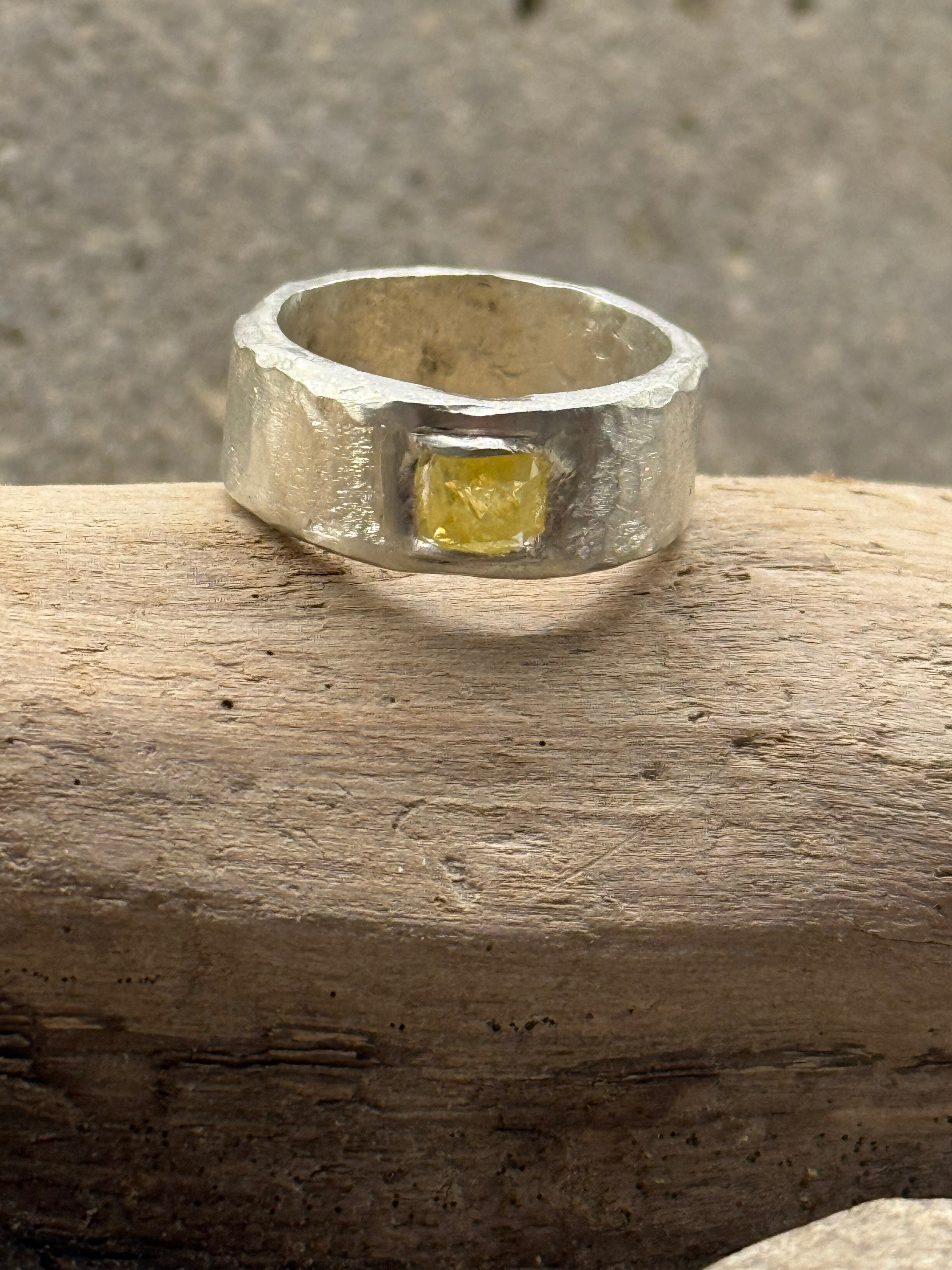 Sterling silver sunshine band size 7.5 w natural canary yellow diamond