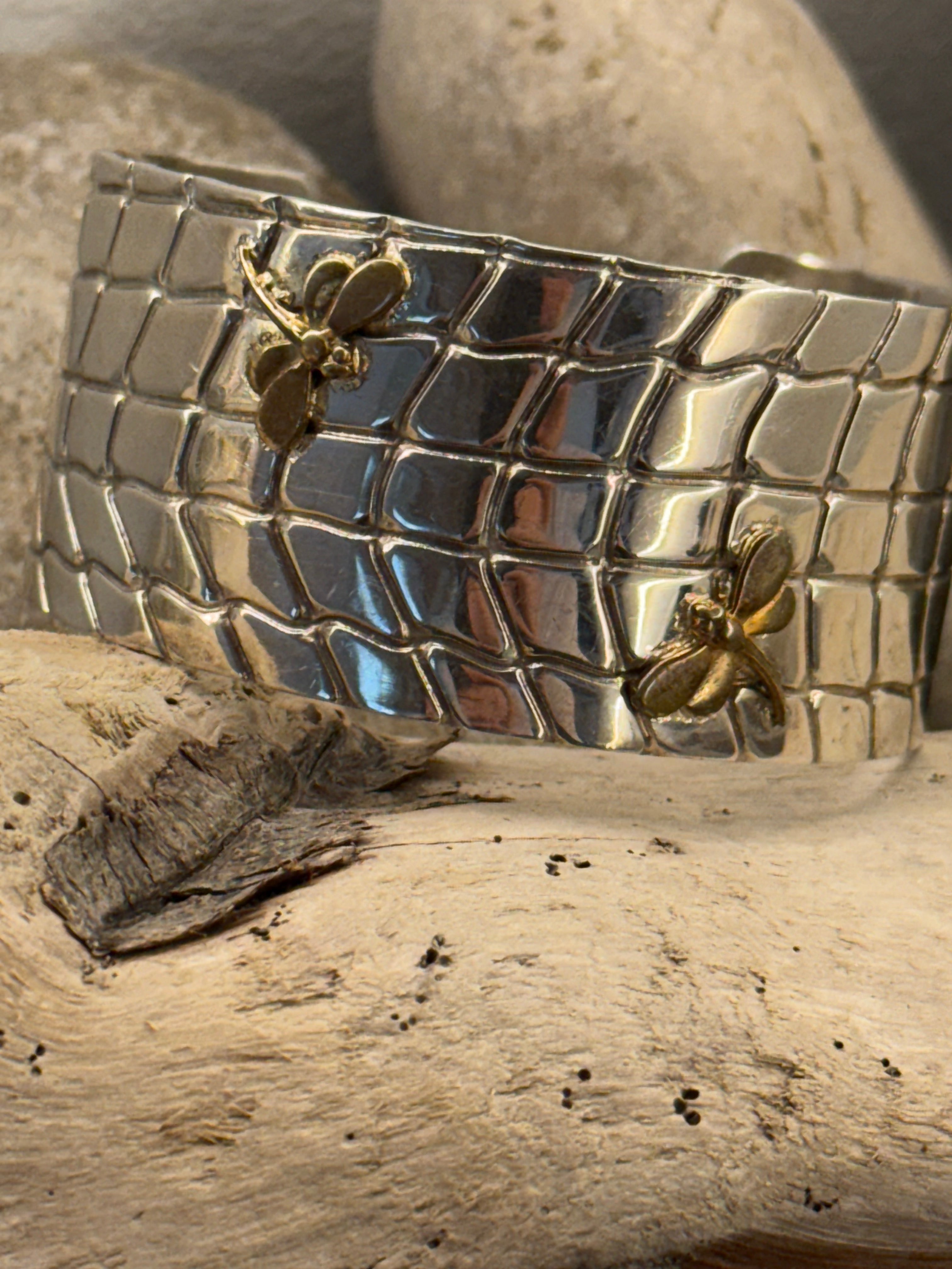 Sterling silver & copper dragonfly cuff