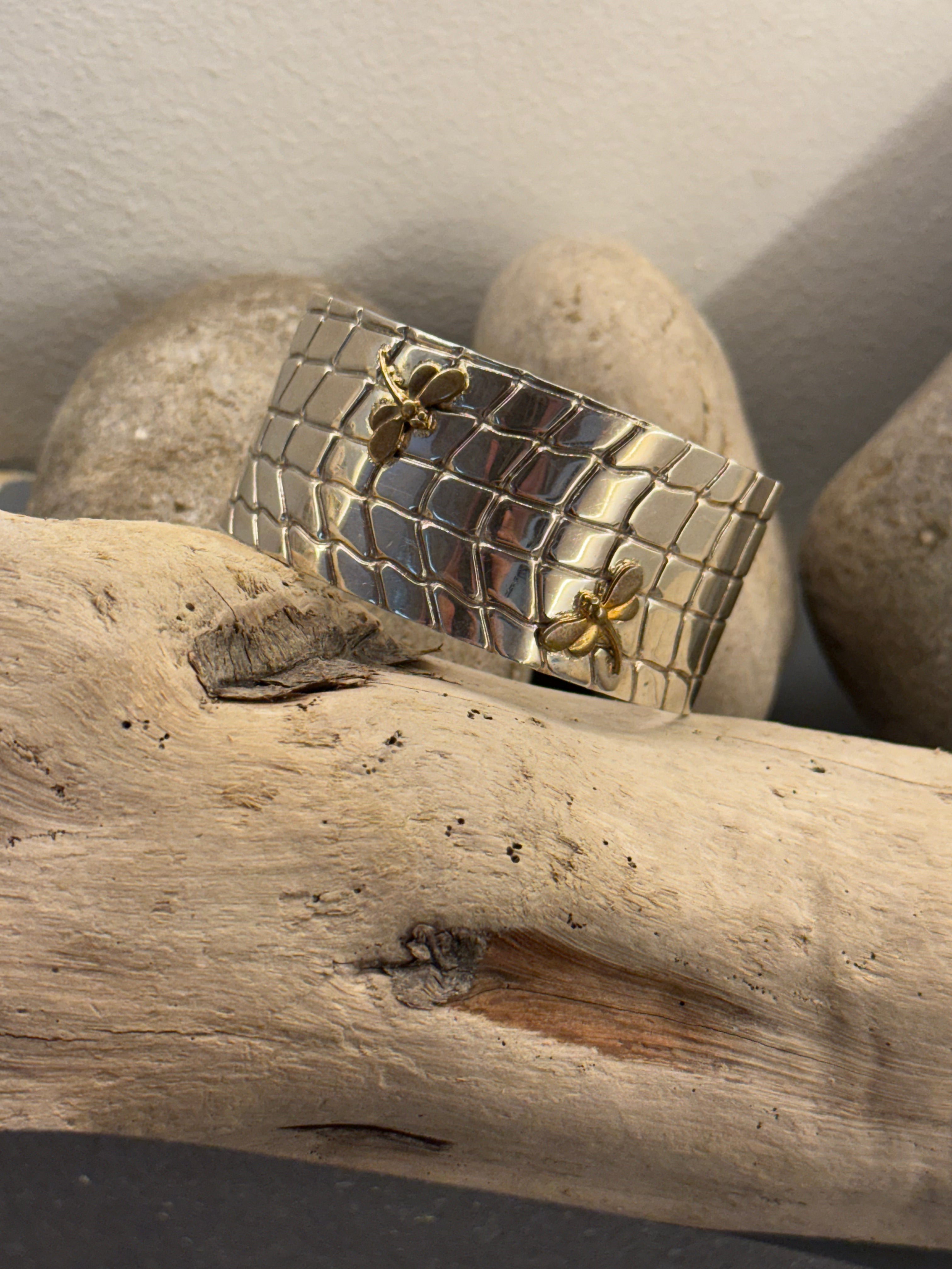 Sterling silver & copper dragonfly cuff