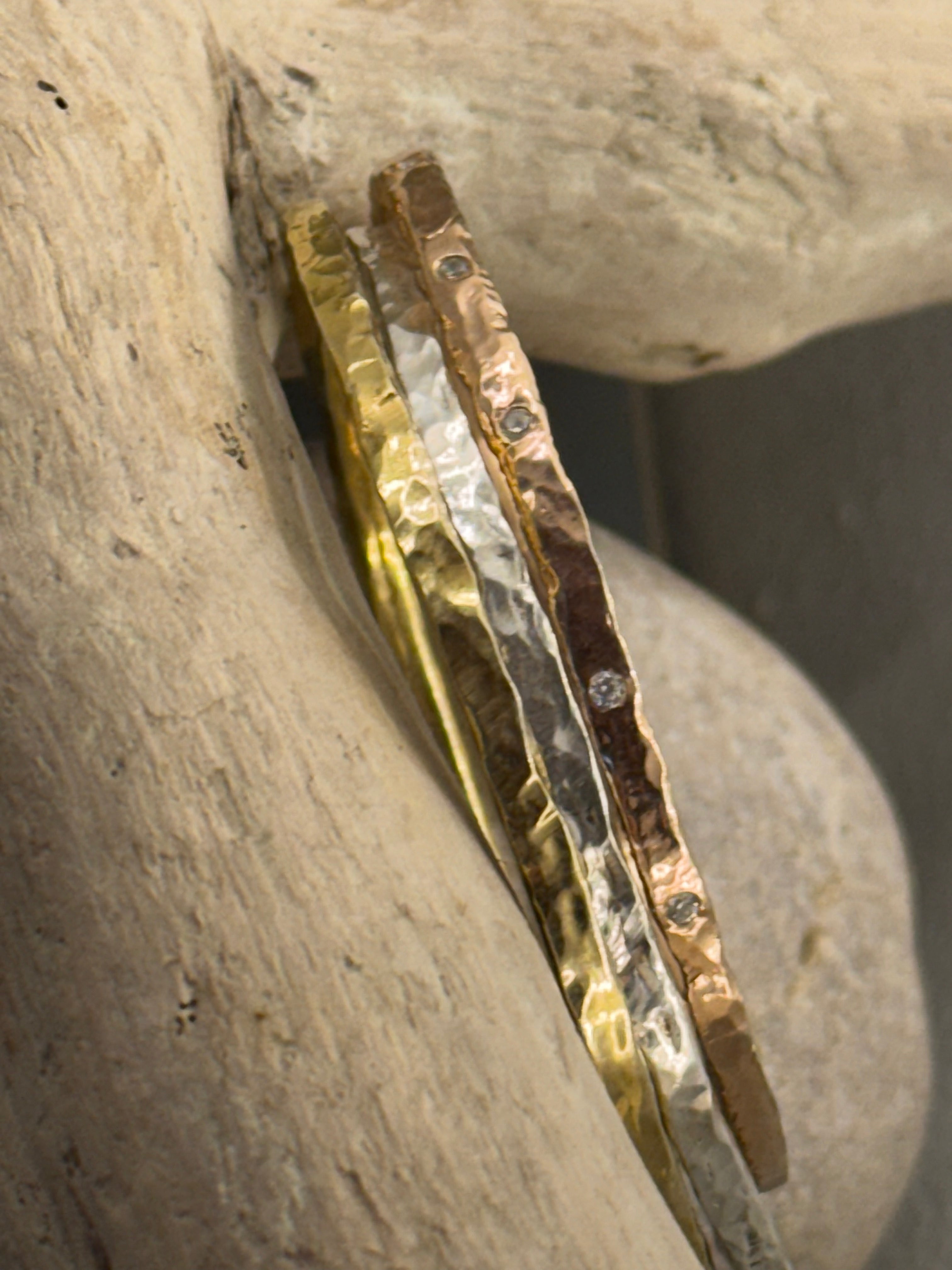 Triple Stack 18k gold yellow plated cuff bengals, Size S, Rose gold w diamonds