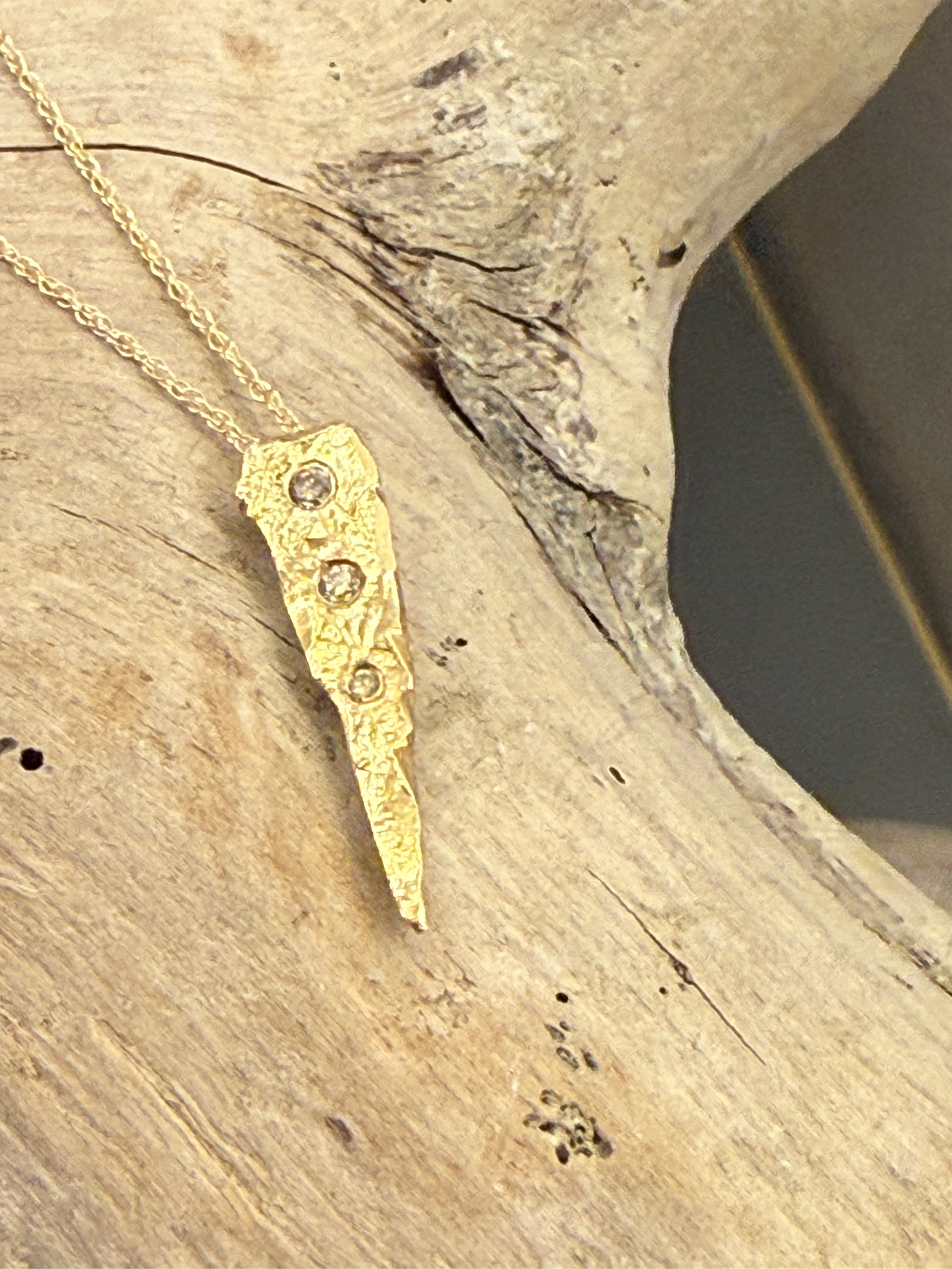 14k Gold, diamond spike pendant