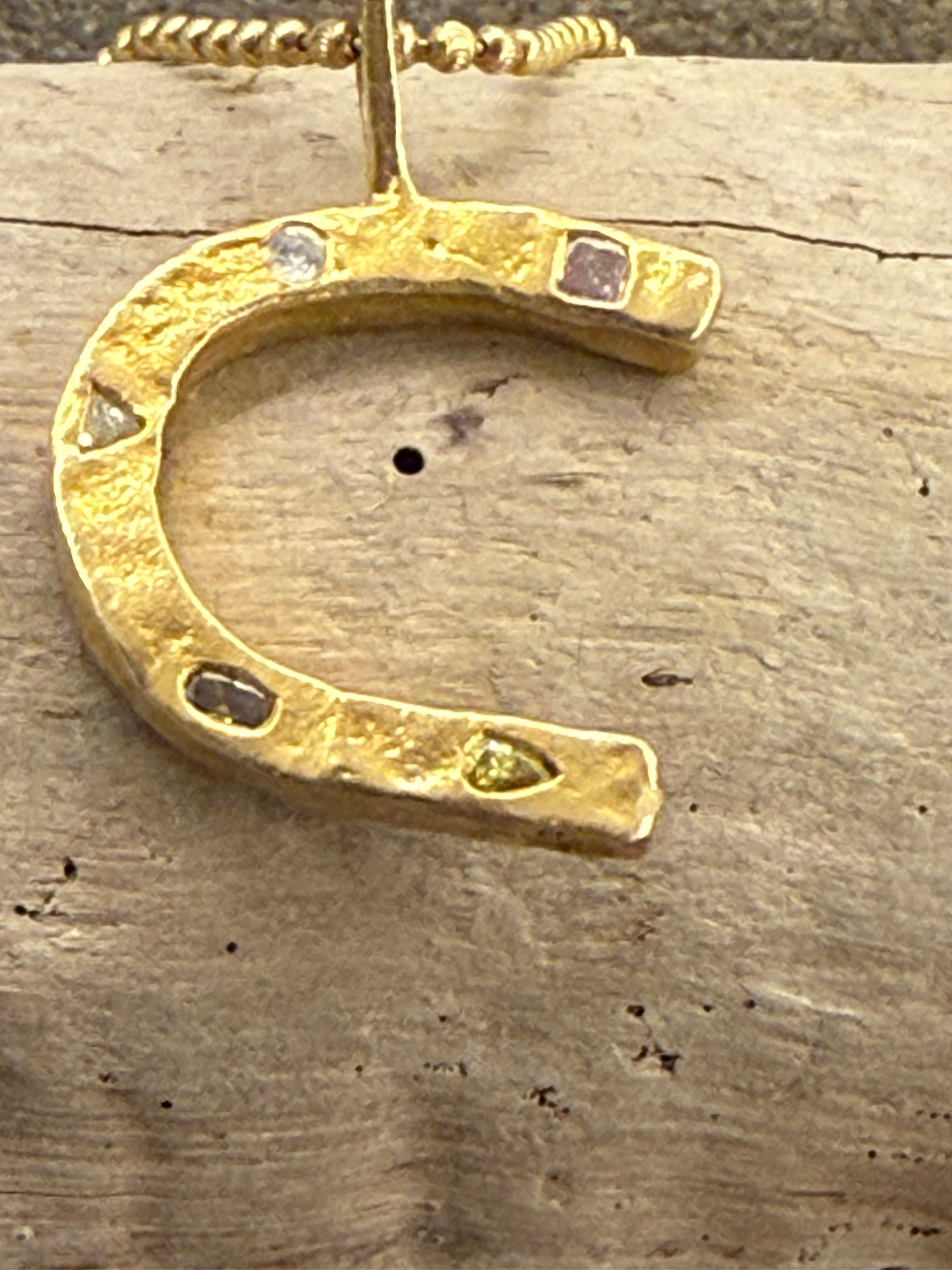 Ru vain original, letter C pendant, w/ natural pink white brown & yellow diamonds