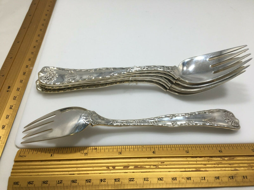 Set of 6 RARE Tiffany & Co. Sterling Silver  WAVE EDGE Pattern Pastry Fish Forks