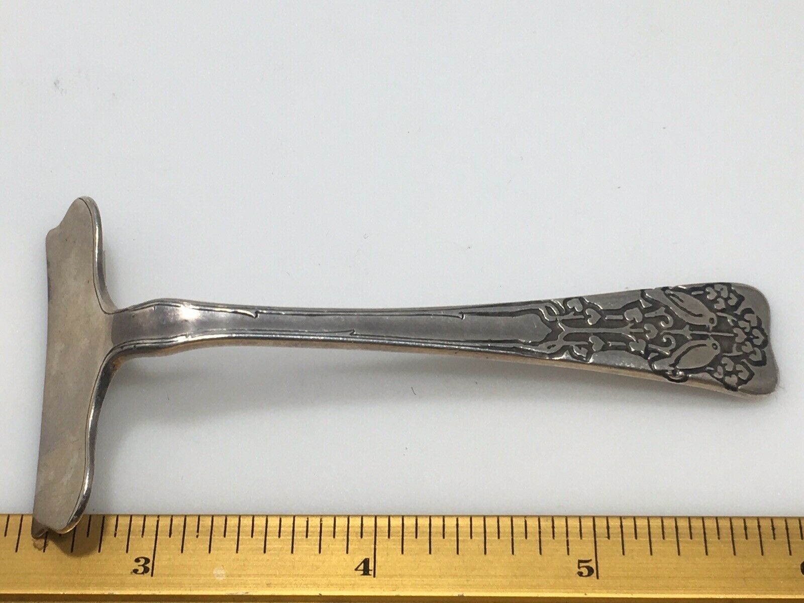 Tiffany & Co Sterling Silver C 1880 Lap Over Edge Etxhed Baby Pusher. Very rare