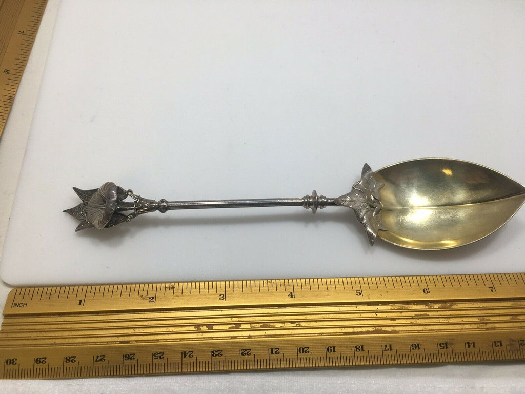 Rare Gorham MORNING GLORY antique sterling silver COIN Berry Serving Spoon c1865