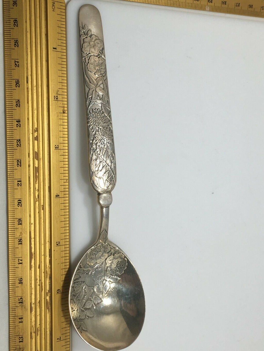 Sterling Silver Antique Shiebler Acid etched serving spoon