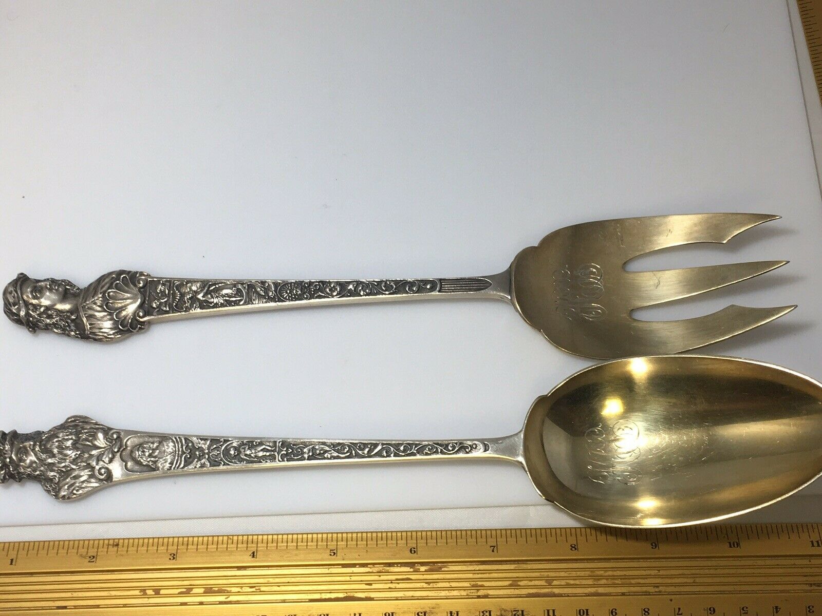Antique  Gorham Sterling Silver OLD MASTERS pa 2 Pc Salad Serving Spoon & Fork