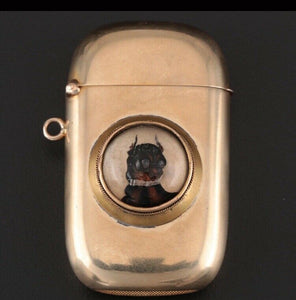 Antique Carter Gough 14k Gold & Enamel Dog Chihuahua Vesta Match Safe C 1900 26g