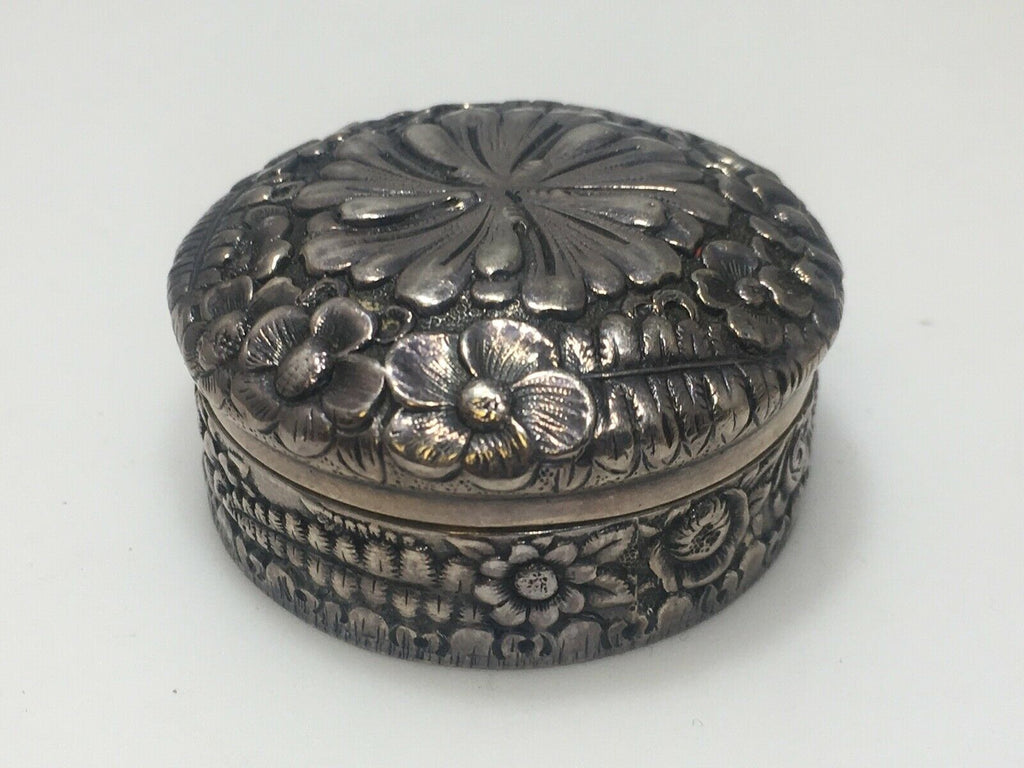 Tiffany & Co Sterling Silver Repousse Trinket Pill Box c 1890