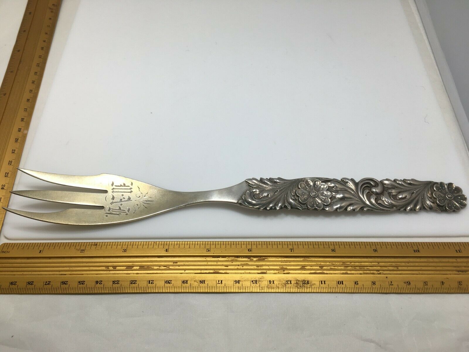 Shiebler Sterling Silver Rare Pattern Daisy  2885 Cold Meat Serving Fork 11.5"