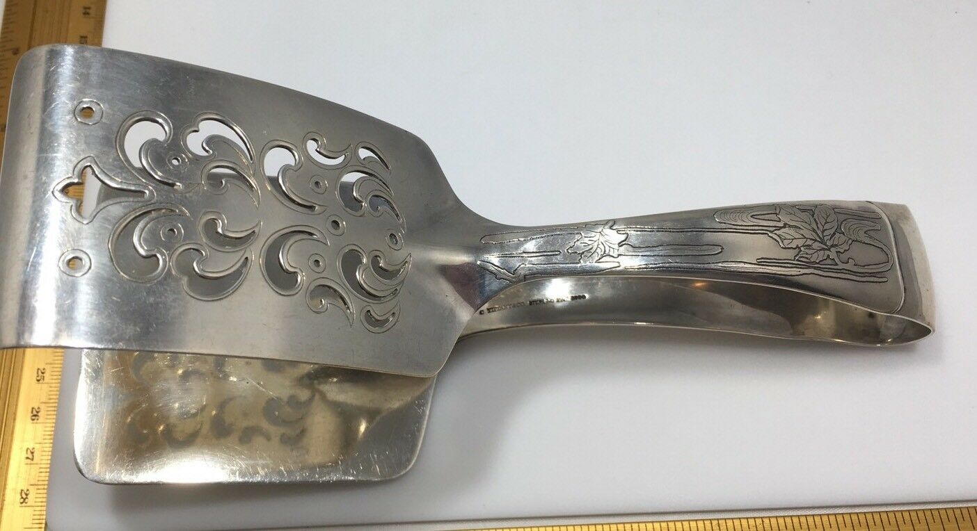 RARE Tiffany Co Sterling Silver Lap Over Edge Etched Asparagus Tong C 1880 Wheat