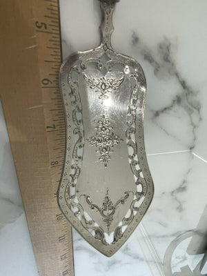 Large Engraved Openwork Fish  Pie Server Agate Handle Dutch 833 Silver 1868