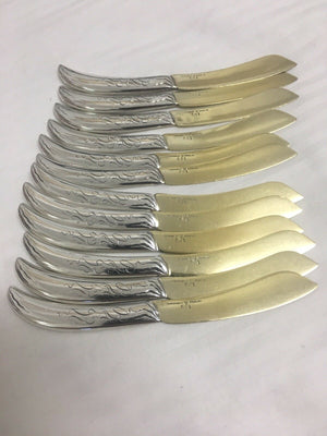 12 Sterling Silver Tiffany & Co Corn Vine Pea Pod Solid Knives Spreaders C1880