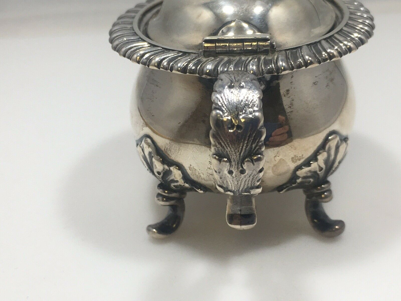 Antique Sterling Silver Tiffany &Co Gadroon Mustard Pot w Palm Pattern Ladle