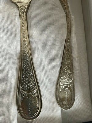Knowles Boxed Coronet Sterling Silver 3pc youth child set fork spoon c1879 Emma