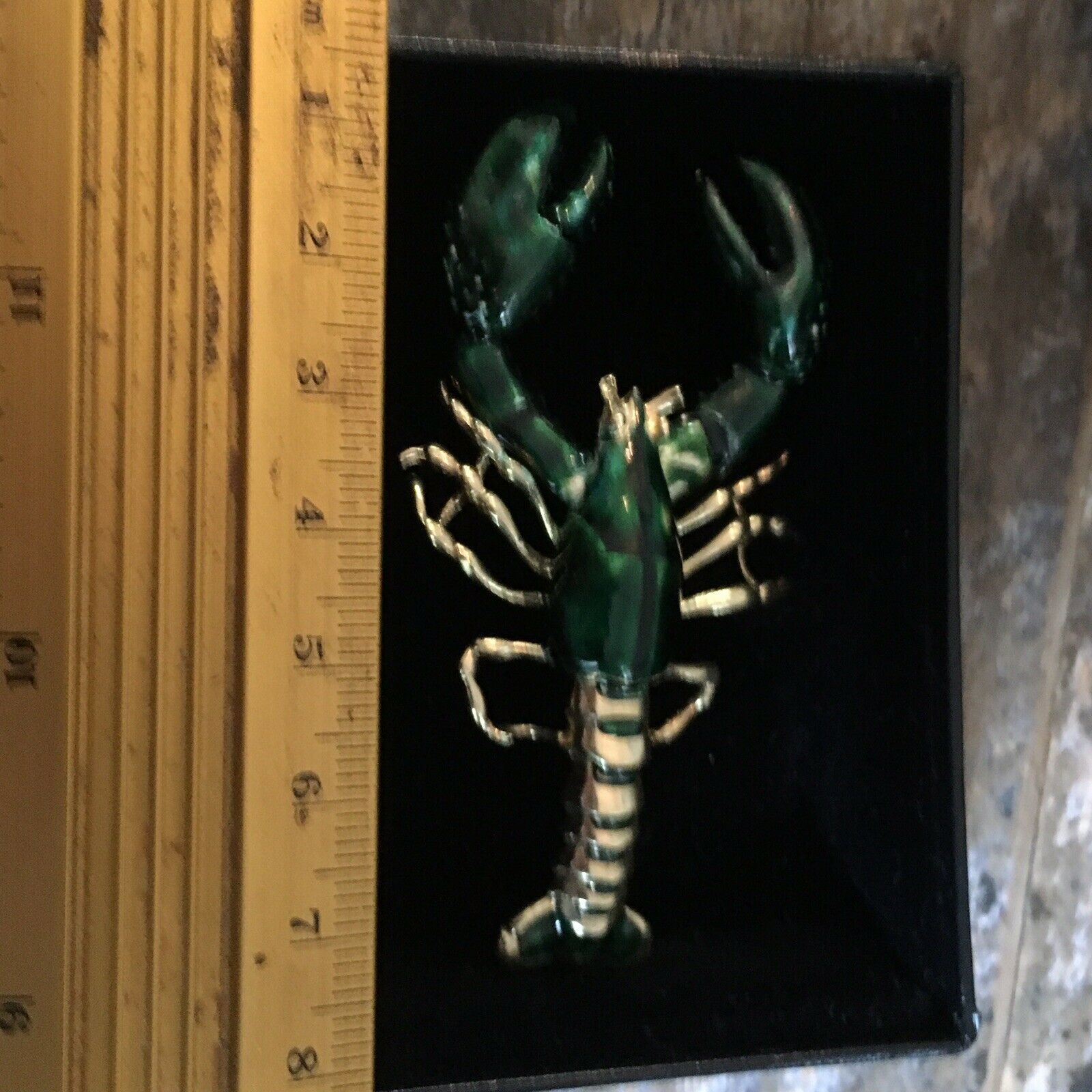 Italian Vintage 18k Gold & Green Enamel  Lobster Brooch Pendant Pin Large 17.2g