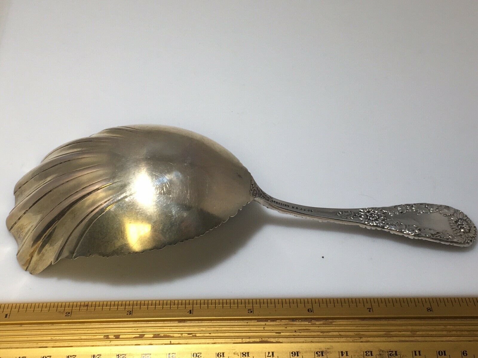 Chrysanthemum by Durgin Sterling Silver Cracker Scoop Gold Washed 8 1/2”