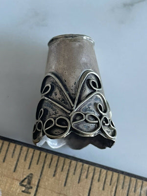 Antique Mexico Sterling Silver 1" Long Thimble applied work  Beautiful