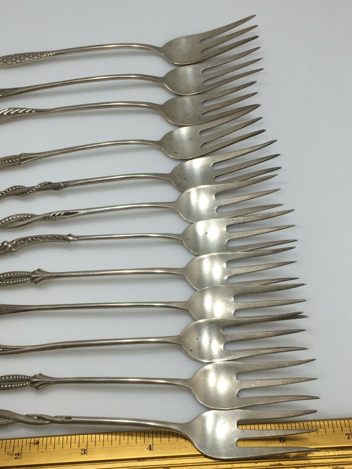 Sterling Silver Antique Shiebler set of 12 Cocktail forks RARE Pattern