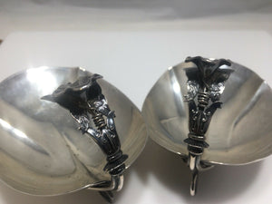 Pr Sterling Silver George  Sharp Lotus Flower Figural Candy Nut Dishes 1860