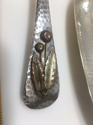 Sterling Silver & Copper Mixed Metal Gorham Applied 2 Piece Fish Set Hammered