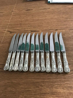 Set of 12 Tiffany English King Sterling Silver Handled Steak Knife Knives
