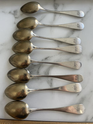 8 Early Durgin c1886 Aesthetic Sterling Spoons J E Caldwell Bugs birds insects