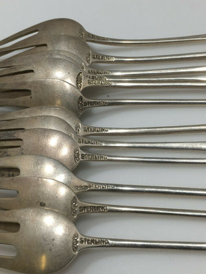 Sterling Silver Antique Shiebler set of 12 Cocktail forks RARE Pattern