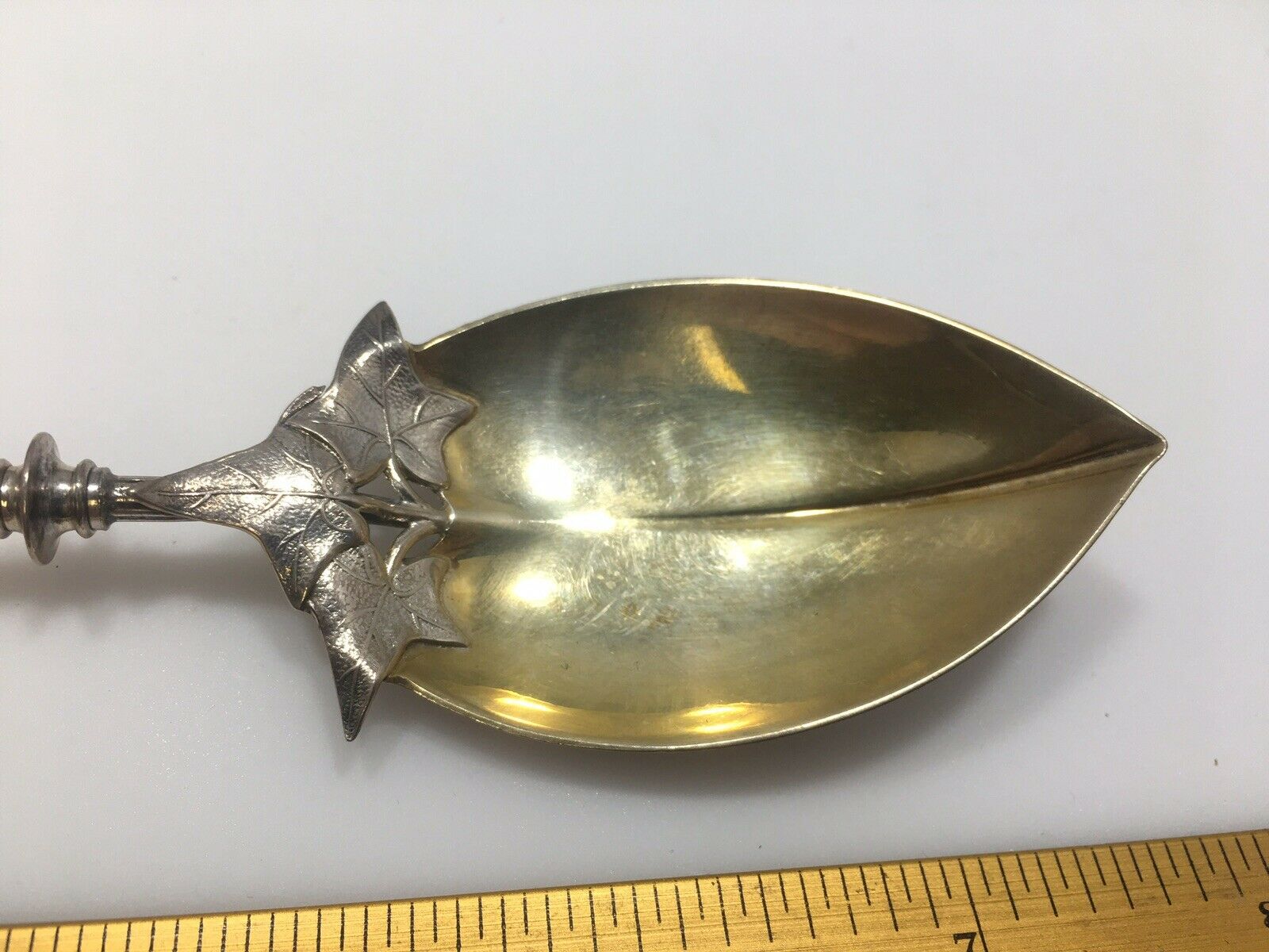 Rare Gorham MORNING GLORY antique sterling silver COIN Berry Serving Spoon c1865