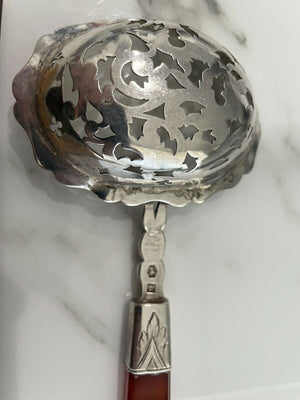 Antique Dutch Sterling Silver and Agate handled Pierced Ladle Server c 1858