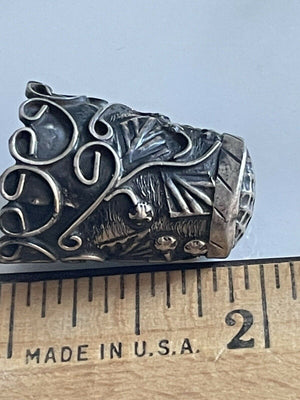 Unique large signed Mexico sterling silver thimble c 1930 Eagle Mark Taxco