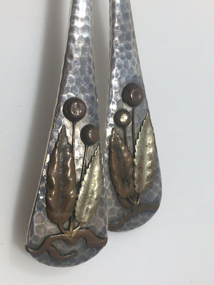 Sterling Silver & Copper Mixed Metal Gorham Applied 2 Piece Fish Set Hammered