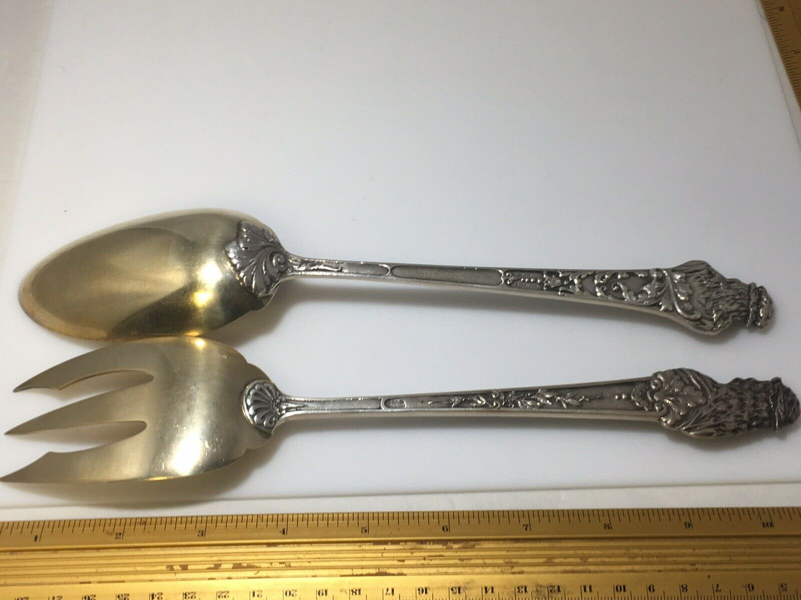 Antique  Gorham Sterling Silver OLD MASTERS pa 2 Pc Salad Serving Spoon & Fork