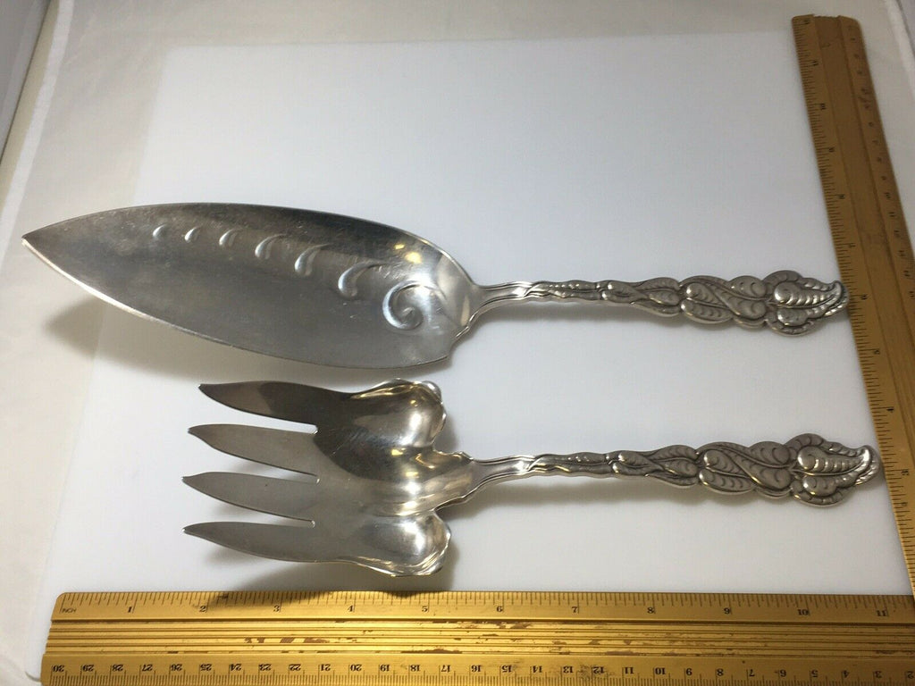 Tiffany Sterling Silver Ailanthus Atlantis 2 pc Large Fish Serving Fork Knife