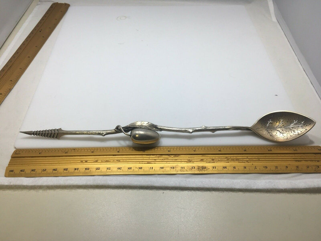 Gorham Large Figural Olive Pick And Spoon C 1890. RARE