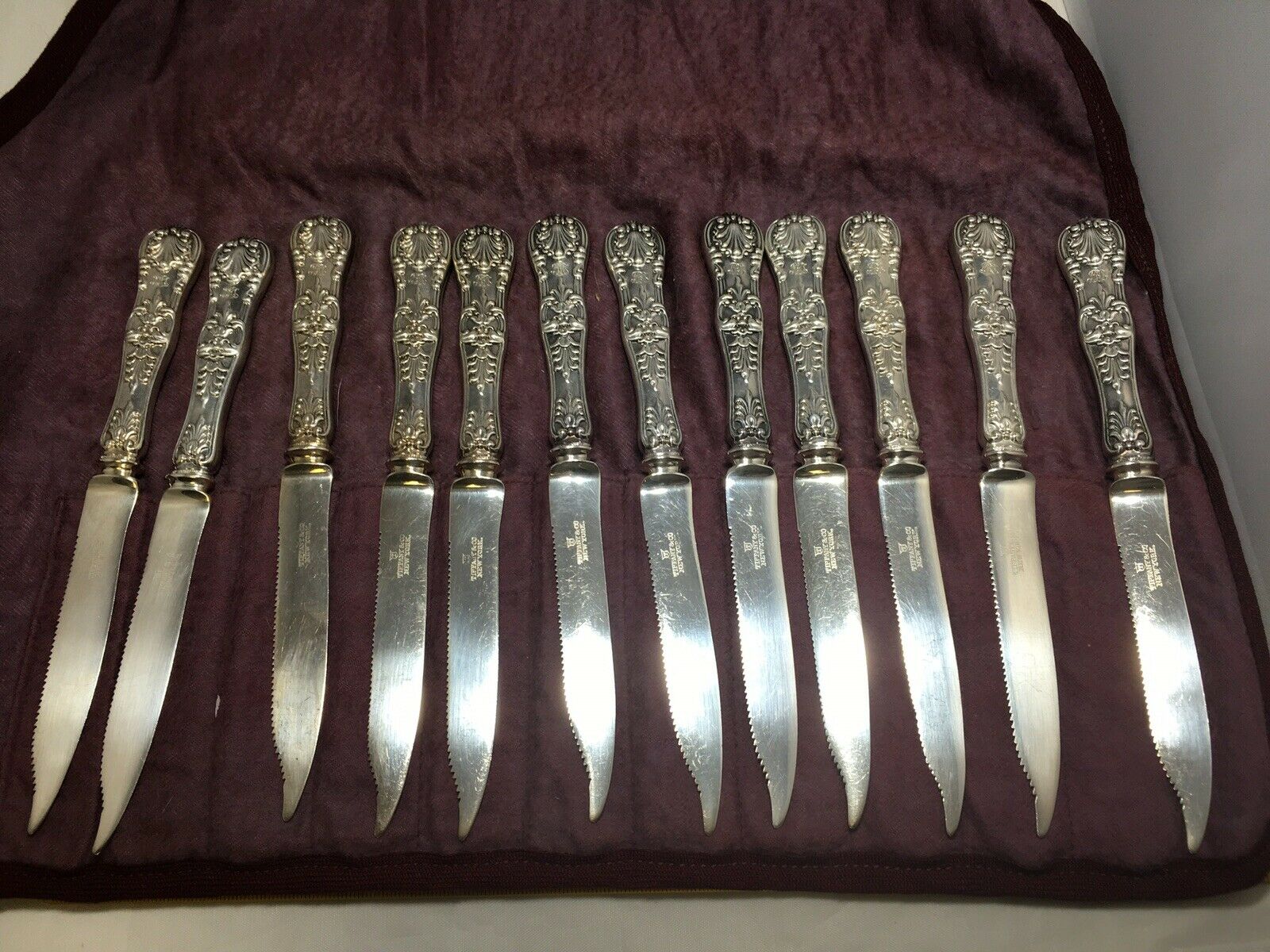 12 Antique Tiffany & Co Sterling Silver English King Fruit Dessert Knives