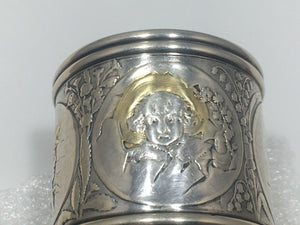 Rare Antique Gorham Sterling Silver and gold Napkin Ring Medallion Cherub C 1889