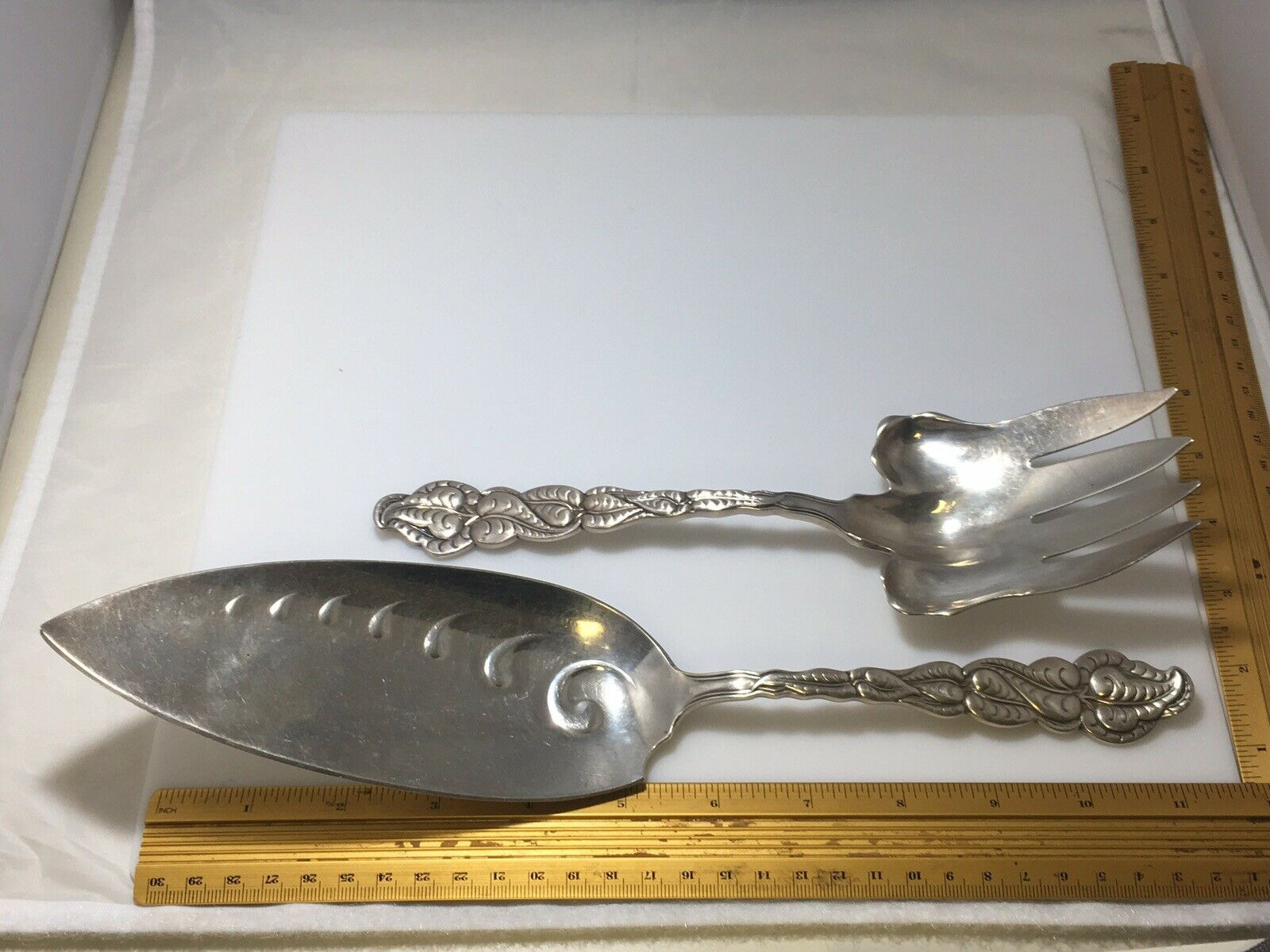 Tiffany Sterling Silver Ailanthus Atlantis 2 pc Large Fish Serving Fork Knife