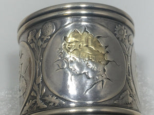 Rare Antique Gorham Sterling Silver and gold Napkin Ring Medallion Cherub C 1889