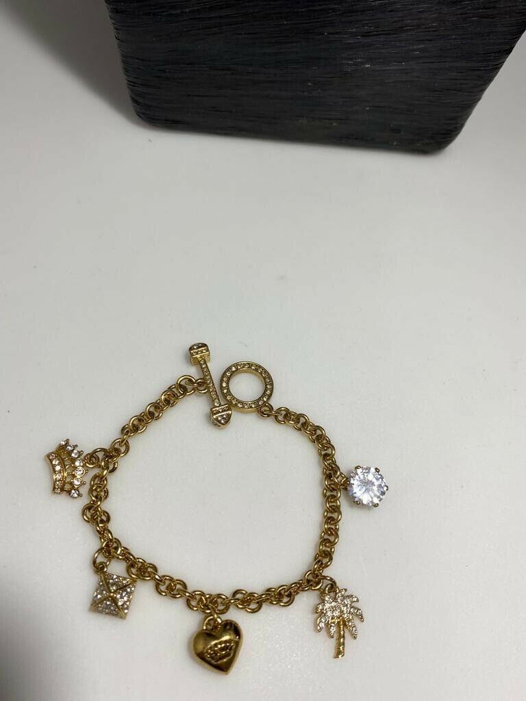 RARE Juicy Couture Blinged Out Charm Bracelet W 5 Charms & Awesome Closure