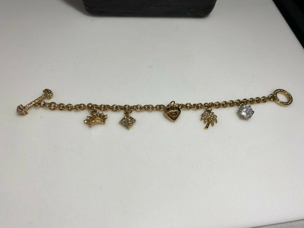 RARE Juicy Couture Blinged Out Charm Bracelet W 5 Charms & Awesome Closure