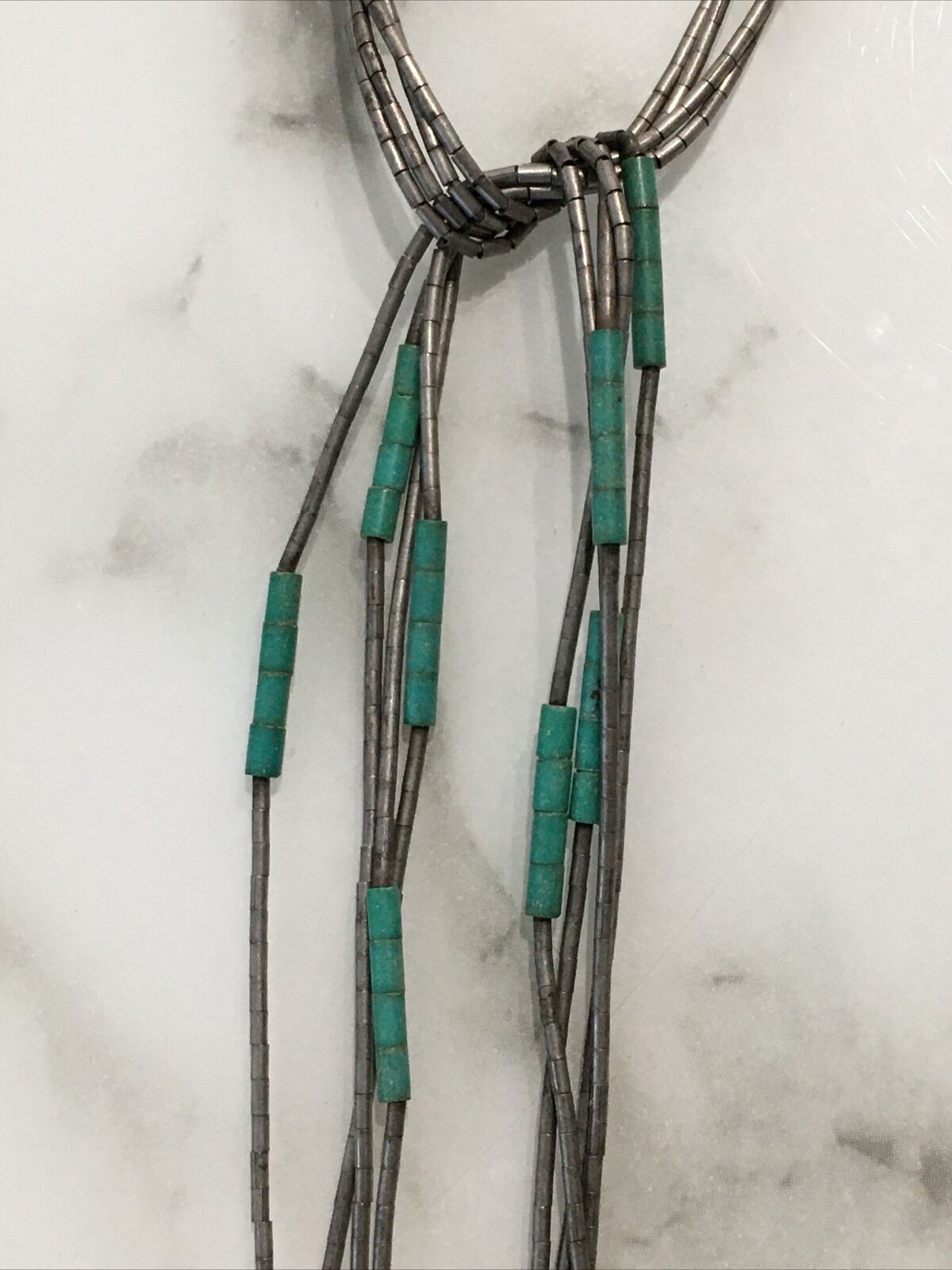 Vintage Navajo Sterling Silver and Turquoise Fringe tassel necklace RARE Design