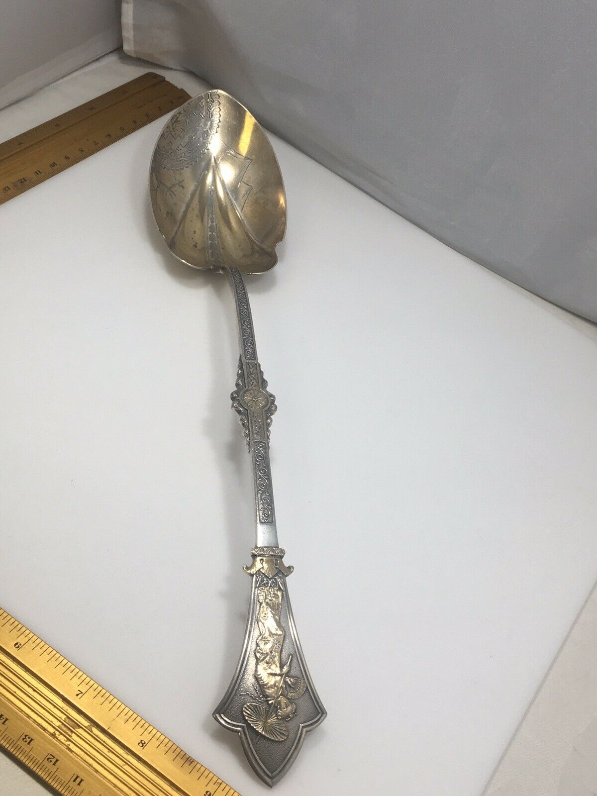 Gorham JAPANESE Sterling Silver Huge Stuffing Spoon Gilt 12”+Aeshthetic 1880’s