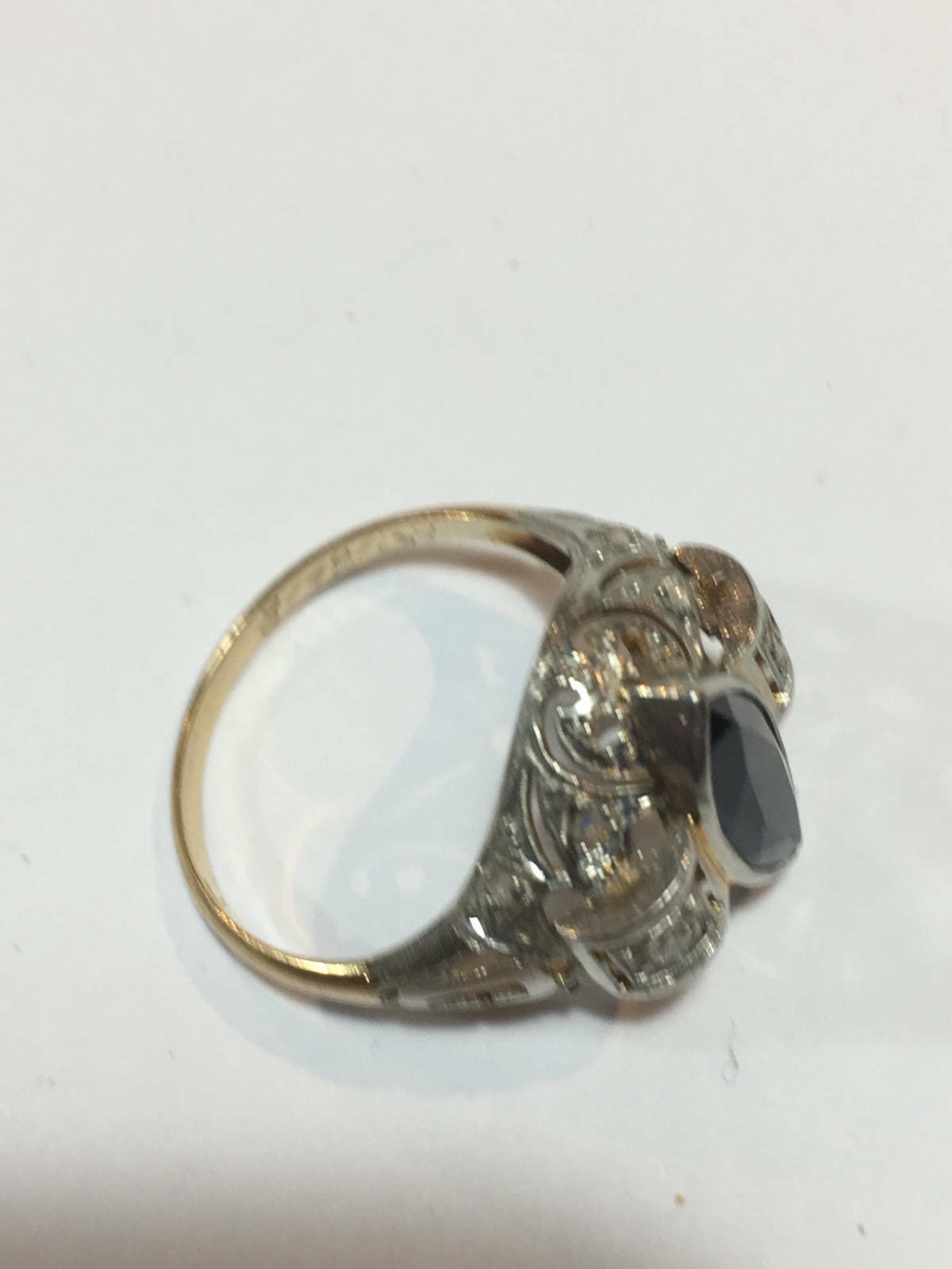 Antique 18 karat Gold Art Deco synthetic sapphire and diamond ring C1920
