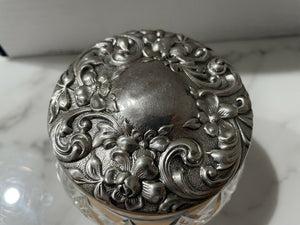 Schofield Sterling Silver Repousse Brilliant Cut Glass Vanity Jar No Mono