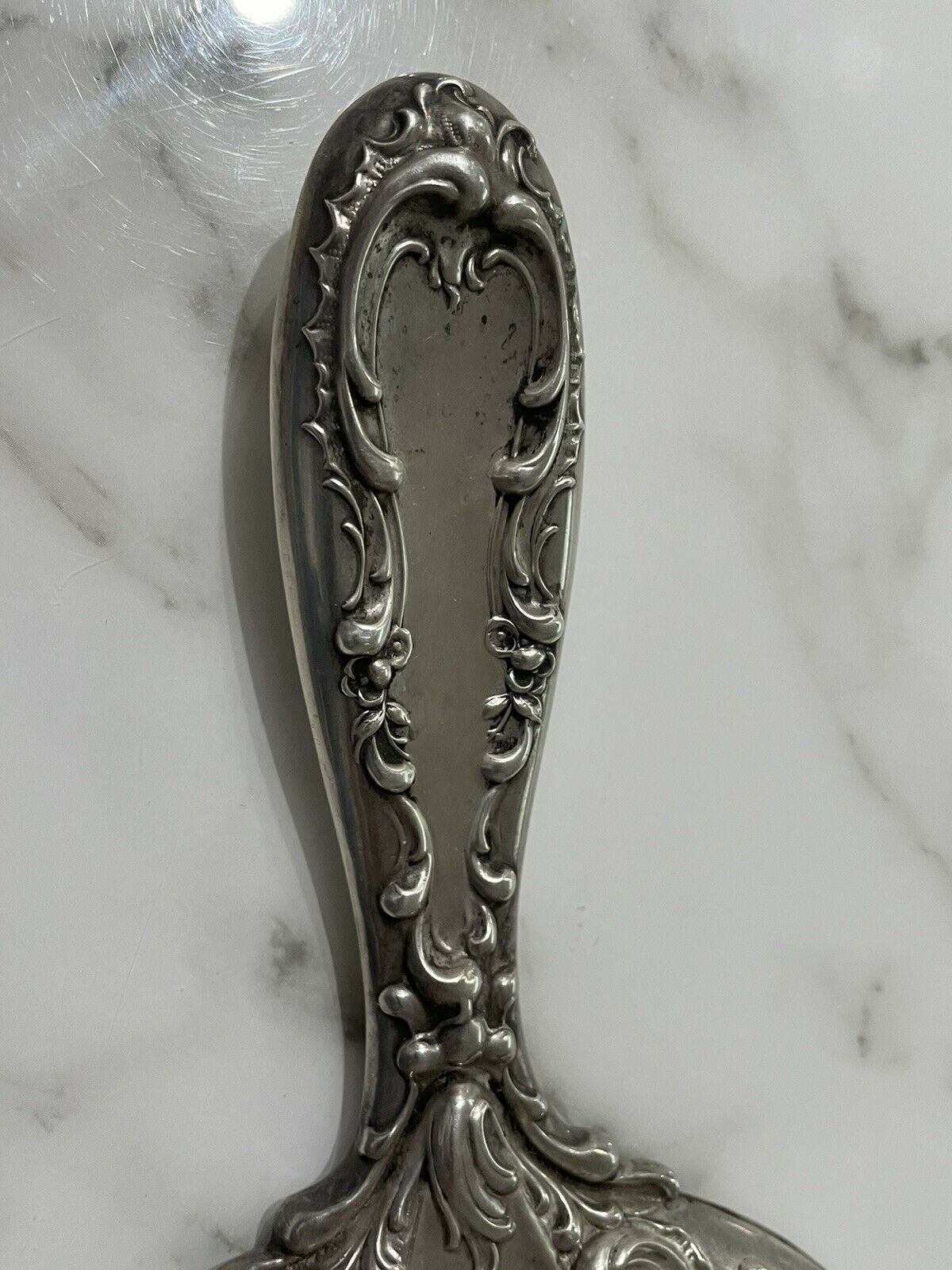 Antique Art Nouveau Sterling Silver International Vanity Hand Mirror C1910
