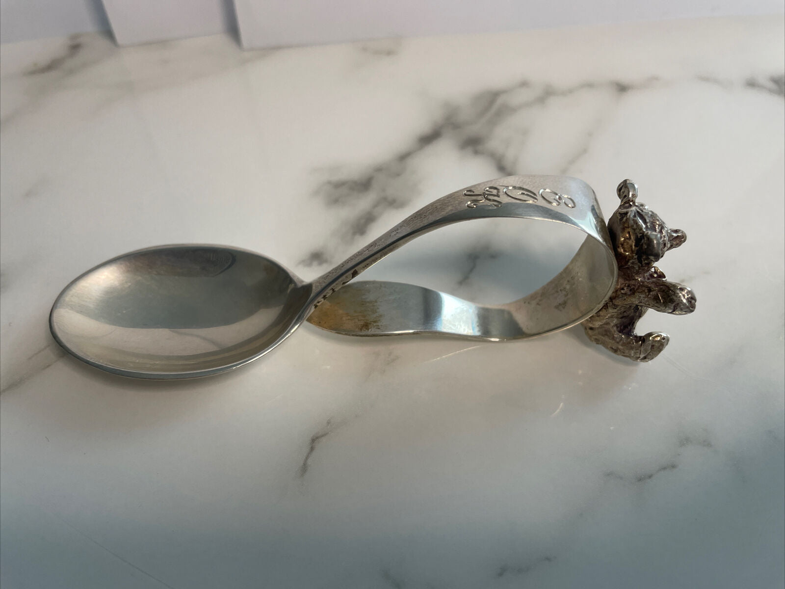 Sterling Silver ONC Figural Teddy Bear child baby feeding spoon Hand Wrought