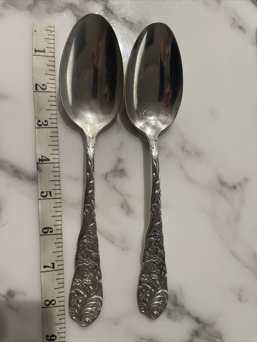 Pair of Sterling Reed & Barton Flora Serving spoon 1890- Old Mark  8.5" 123g