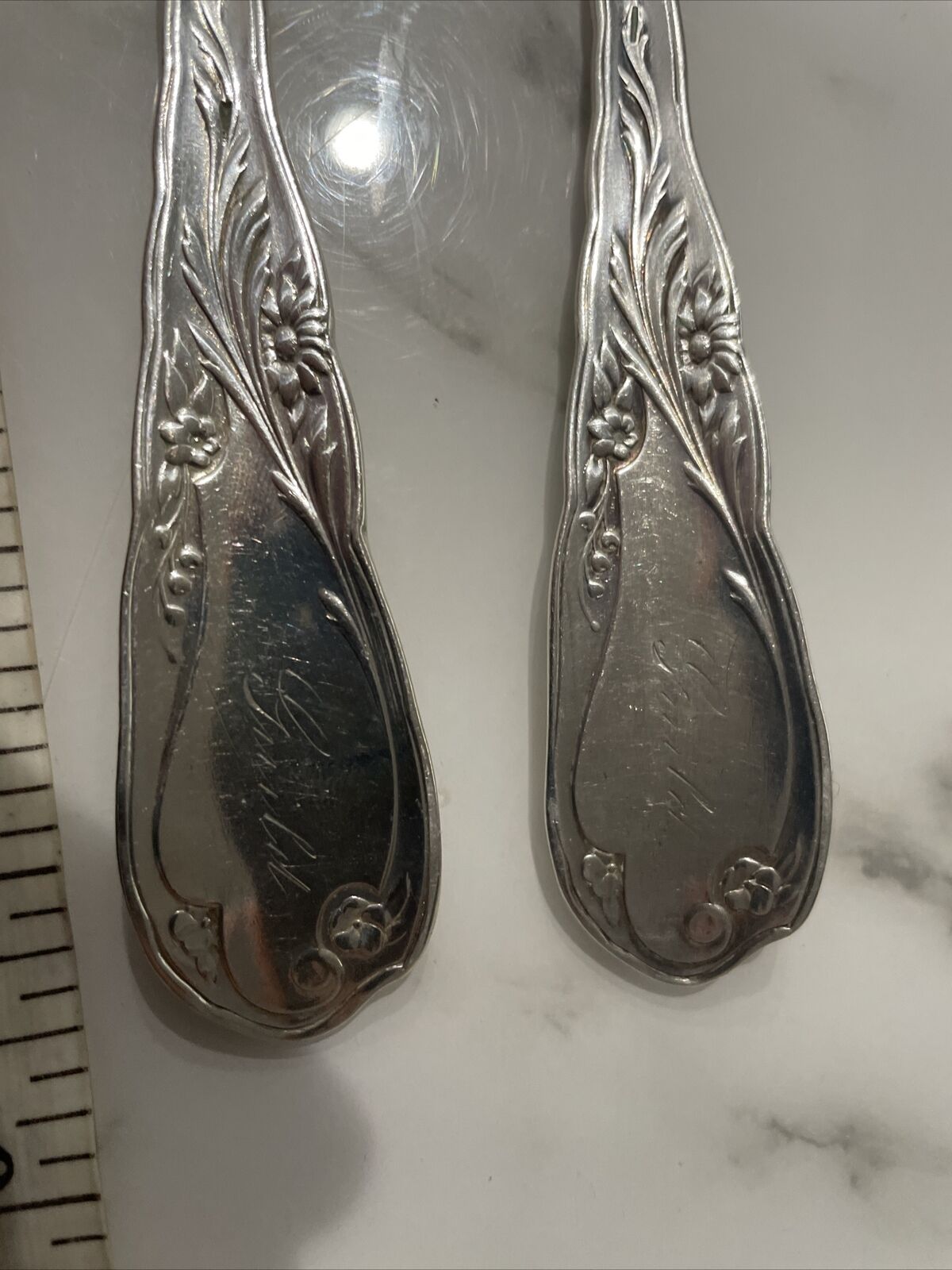 Pair of Sterling Reed & Barton Flora Serving spoon 1890- Old Mark  8.5" 123g
