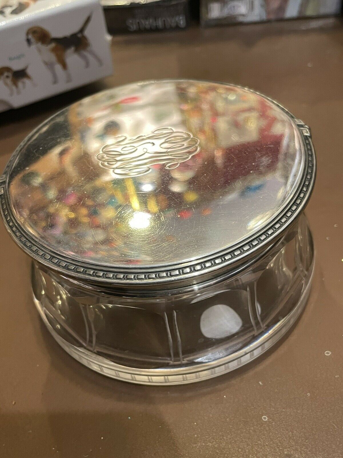 RARE Gorham Etruscan Sterling Silver & Glass Vanity Jar Box Art Deco